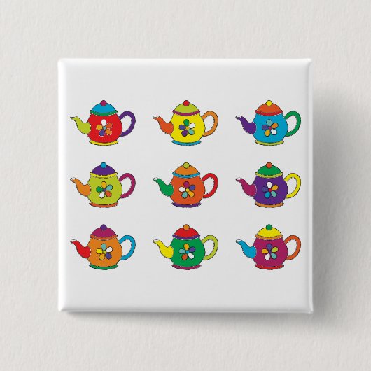 COLORFUL TEAPOTS VIERKANTE BUTTON 5,1 CM (Voorkant)