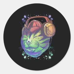 Colorful Techno Cat DJ Musician Raver Kitten Ronde Sticker
