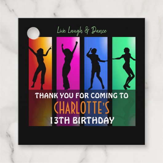 Colorful Teenager Disco Party | Geboortedag Bedankjes Labels (Voorkant)