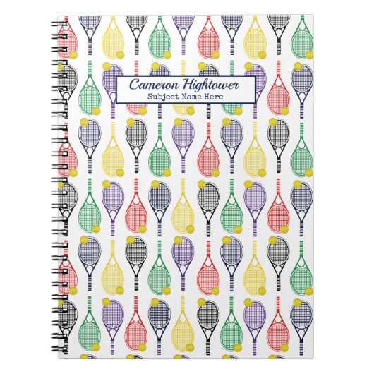 Colorful Tennis Racquet Ball Pattern Name subject Notitieboek (Voorkant)