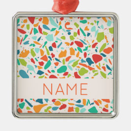 Colorful Terrazzo Pattern Name Architecture Fun Metalen Ornament