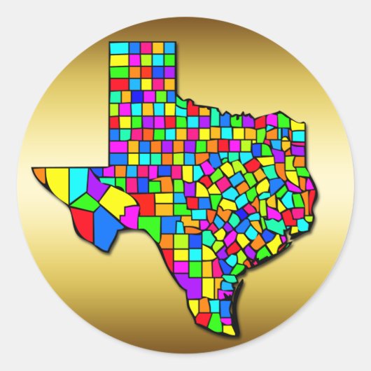 COLORFUL TEXAS COUNTS MAP RONDE STICKER (Voorkant)