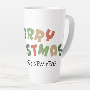 Colorful text vrolijk kerstgeluk nieuwjaar latte mok