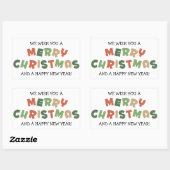 Colorful text vrolijk kerstgeluk nieuwjaar rechthoekige sticker (Vel)