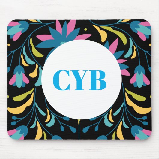 Colorful Textile Pattern Monogram Mousepad Muismat (Voorkant)