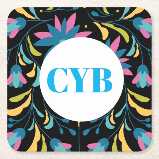 Colorful Textile Pattern Monogram Onderzetter (Voorkant)