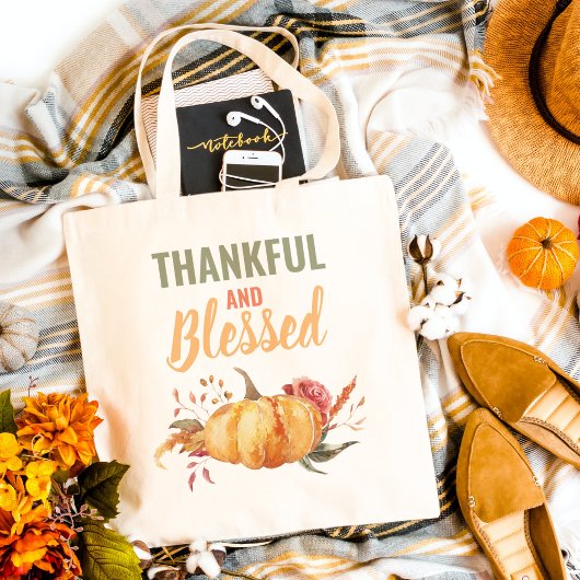 Colorful Thankful and Bless with Pumpkin Gift Tote Bag