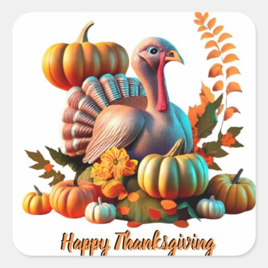 Colorful Thanksgiving Turkey Vierkante Sticker (Voorkant)