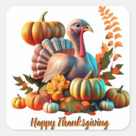 Colorful Thanksgiving Turkey Vierkante Sticker