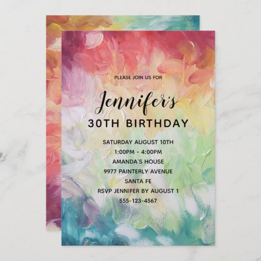 Colorful Thick Abstract Paint Birthday Party Kaart (Voorkant / Achterkant)