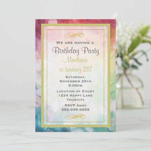 Colorful Thick Abstract Paint Birthday Party Kaart (Staand voorkant)