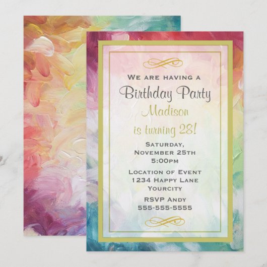 Colorful Thick Abstract Paint Birthday Party Kaart (Voorkant / Achterkant)