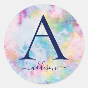 Colorful Tie Dye Girl's monogram op persoonlijke t Ronde Sticker