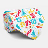 Colorful Tie with Hebrew "Happy Purim" Text Stropdas (Opgerold)
