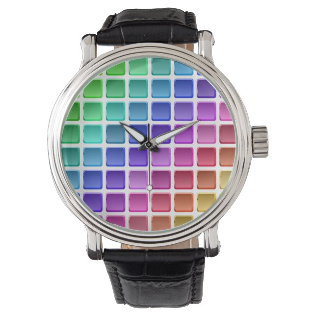 COLORFUL TILE SQUARES HORLOGE (Voorkant)