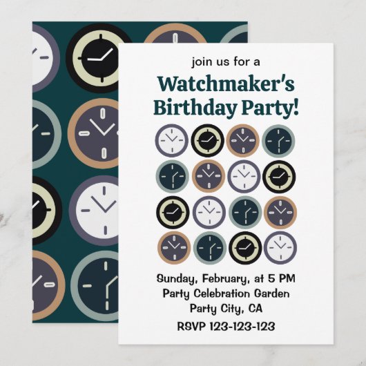 Colorful Time Clock Pattern Watchmaker Birthday Kaart (Voorkant / Achterkant)