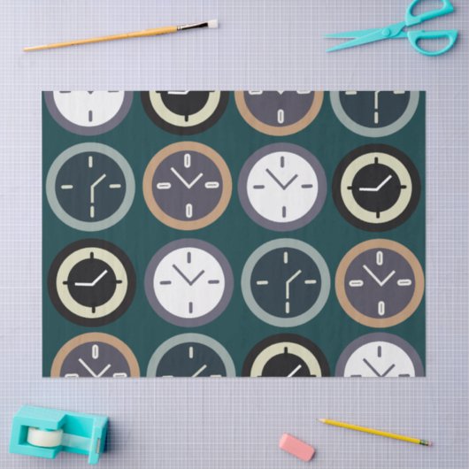 Colorful Time Clock Pattern Watchmaker Birthday Tissuepapier (Craft)