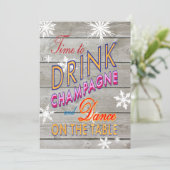Colorful Time to Drink Champagne on Wood Invite Kaart (Staand voorkant)