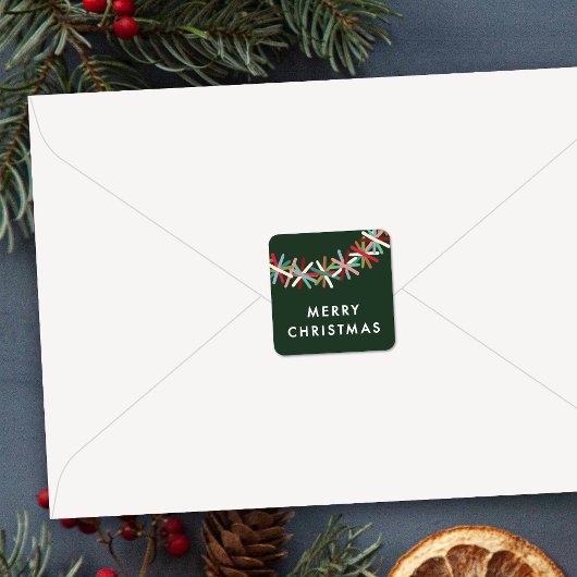 Colorful Tinsel Garland Merry Christmas Sticker