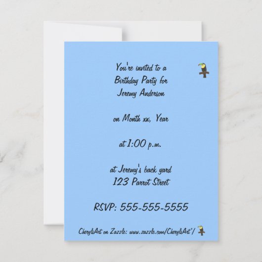Colorful Toucan Bird Birthday Party Invitations Kaart (Achterkant)