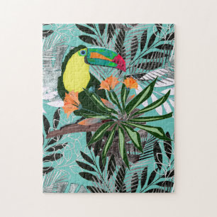Colorful Toucan en bloemen. Legpuzzel