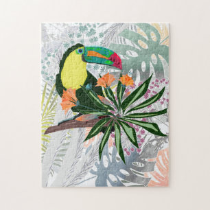 Colorful Toucan en bloemen. Legpuzzel