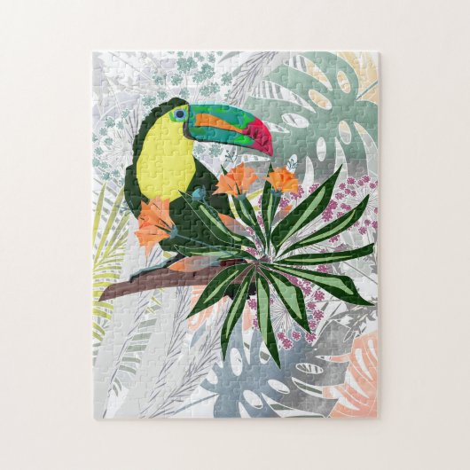 Colorful Toucan en bloemen. Legpuzzel (Verticaal)
