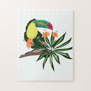 Colorful Toucan en bloemen. Legpuzzel