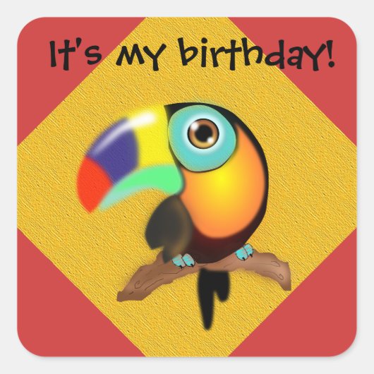 Colorful Toucan op Red and Yellow Birthday Sticker (Voorkant)