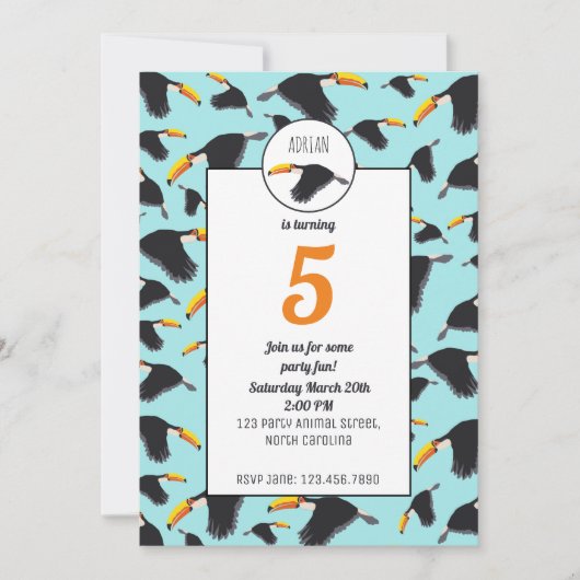 Colorful Toucan Tropical Bird Pattern Birthday Kaart (Voorkant)