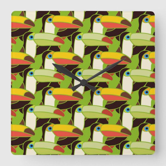 Colorful Toucans Vierkante Klok (Voorkant)