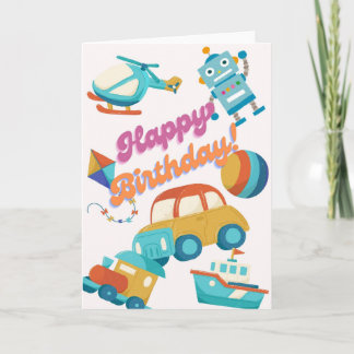 Colorful Toys & Vehicles Happy Birthday Card - Cut Kaart