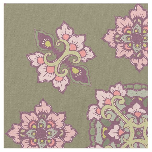 Colorful Tracery Ornament Pattern Fabric Stof (Close Up)
