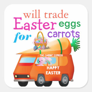 Colorful Trade Easter Eggs for Carrots Bunny Bus Vierkante Sticker