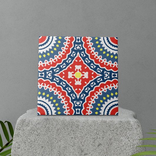 Colorful Traditional Ethnic Boho Geometric Pattern Tegeltje