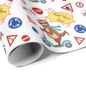 Colorful Traffic Signs Sloth Pattern Baby Birthday Cadeaupapier (Rol Hoek)