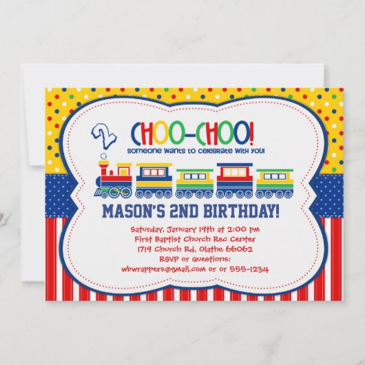 Colorful TRAIN - Birthday Party Invitations Kaart (Voorkant)