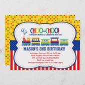 Colorful TRAIN - Birthday Party Invitations Kaart (Voorkant / Achterkant)
