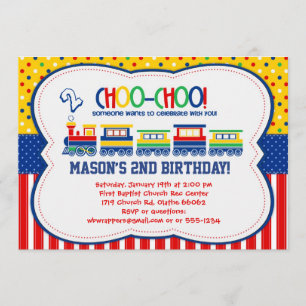 Colorful TRAIN - Birthday Party Invitations Kaart