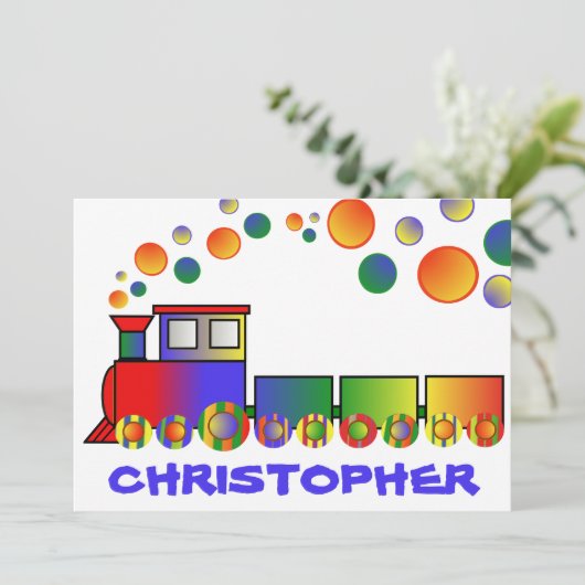 Colorful Train Personalized Birthday Party Kaart (Staand voorkant)