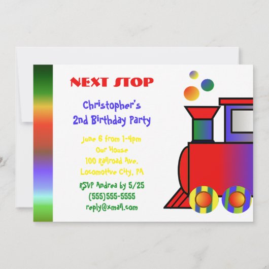 Colorful Train Personalized Birthday Party Kaart (Achterkant)