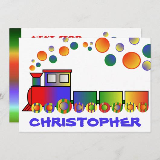 Colorful Train Personalized Birthday Party Kaart (Voorkant / Achterkant)