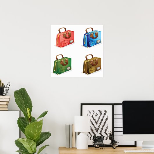 Colorful Travel Briefcase Collection Poster (Thuiskantoor)