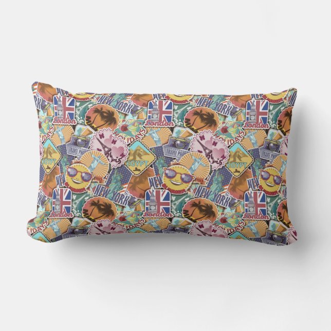 Colorful Travel Sticker Patroon Kussen (Voorkant)