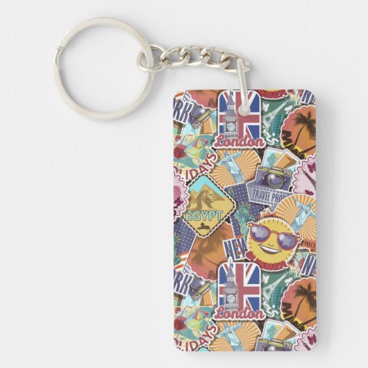 Colorful Travel Sticker Patroon Sleutelhanger (Voorkant)