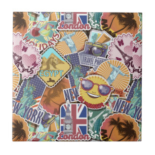 Colorful Travel Sticker Patroon Tegeltje