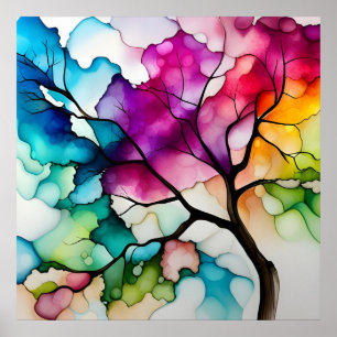 Colorful Tree Alcohol Ink Abstract Poster