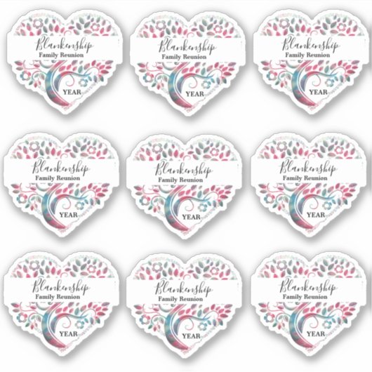 Colorful Tree Heart Family Reunion Sjabloon Sticker (Voorkant)