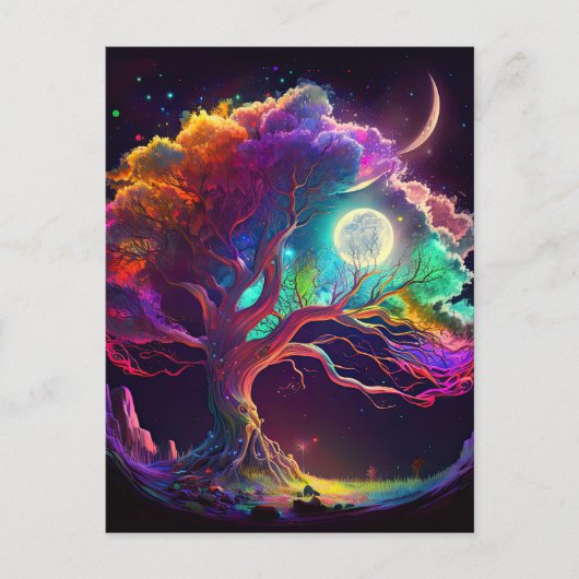 Colorful Tree of Life Moon Galaxy Fantasy Briefkaart (Voorkant)
