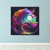 Colorful Tree of Life Moon Galaxy Fantasy Canvas Afdruk (Insitu (Houten vloer))